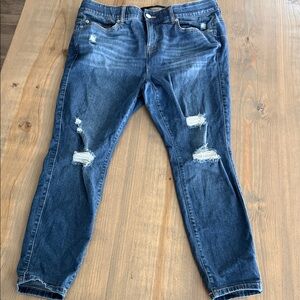 Torrid Dark Blue Distressed Skinny Jeans